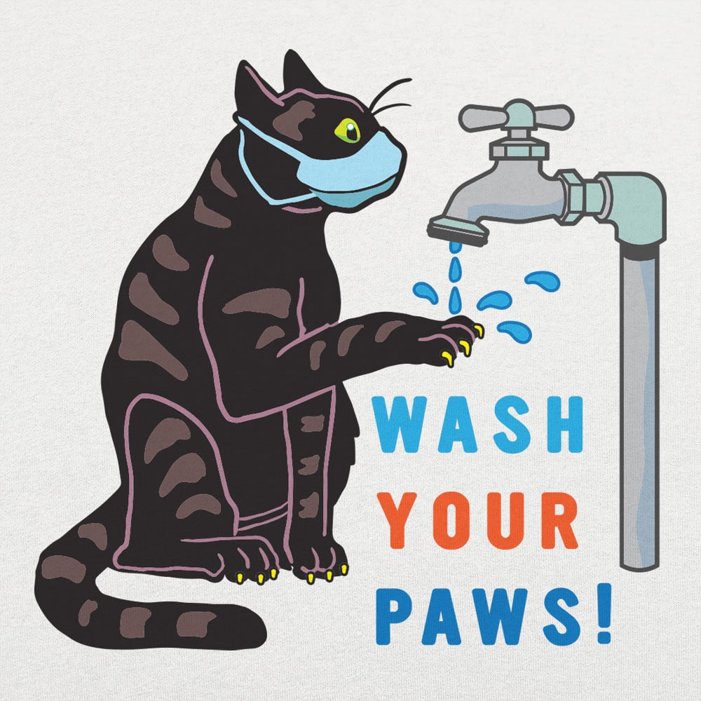 Wash Your Paws Cat Wearing Face Mask at Sink
